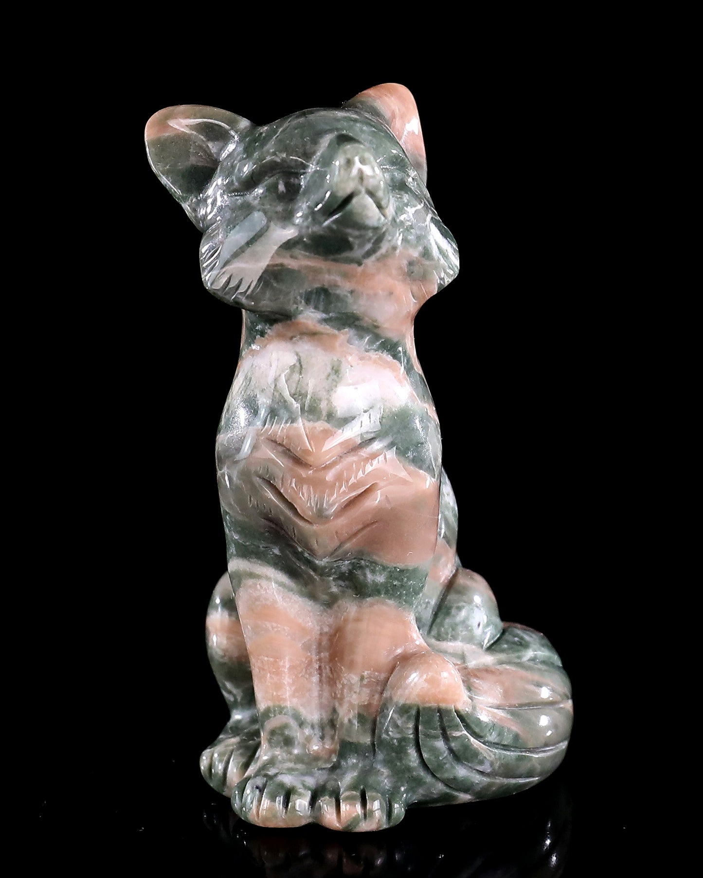 2.9" Natural Jiulong Jade Hand Carved Crystal Fox Sculpture