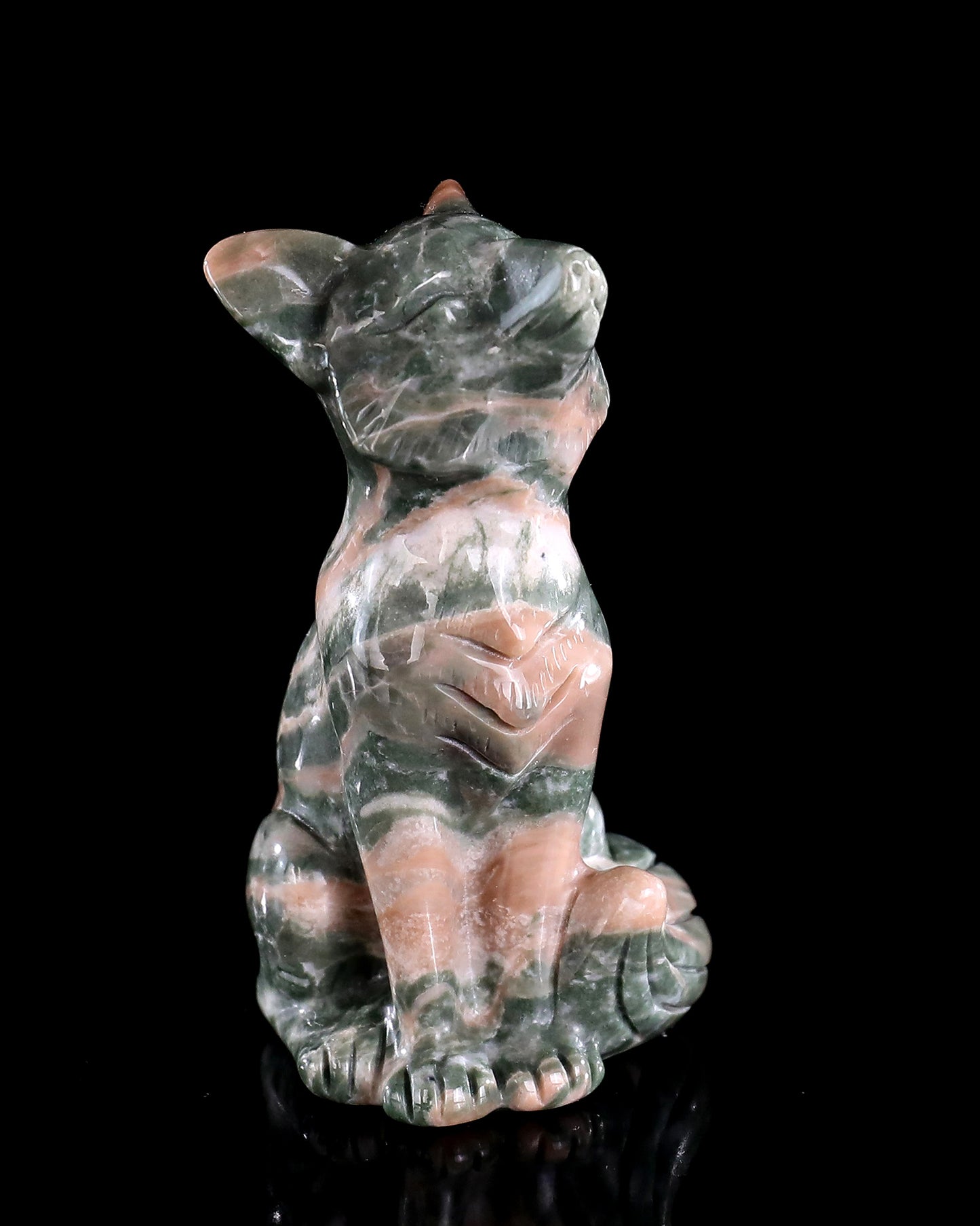 2.9" Natural Jiulong Jade Hand Carved Crystal Fox Sculpture