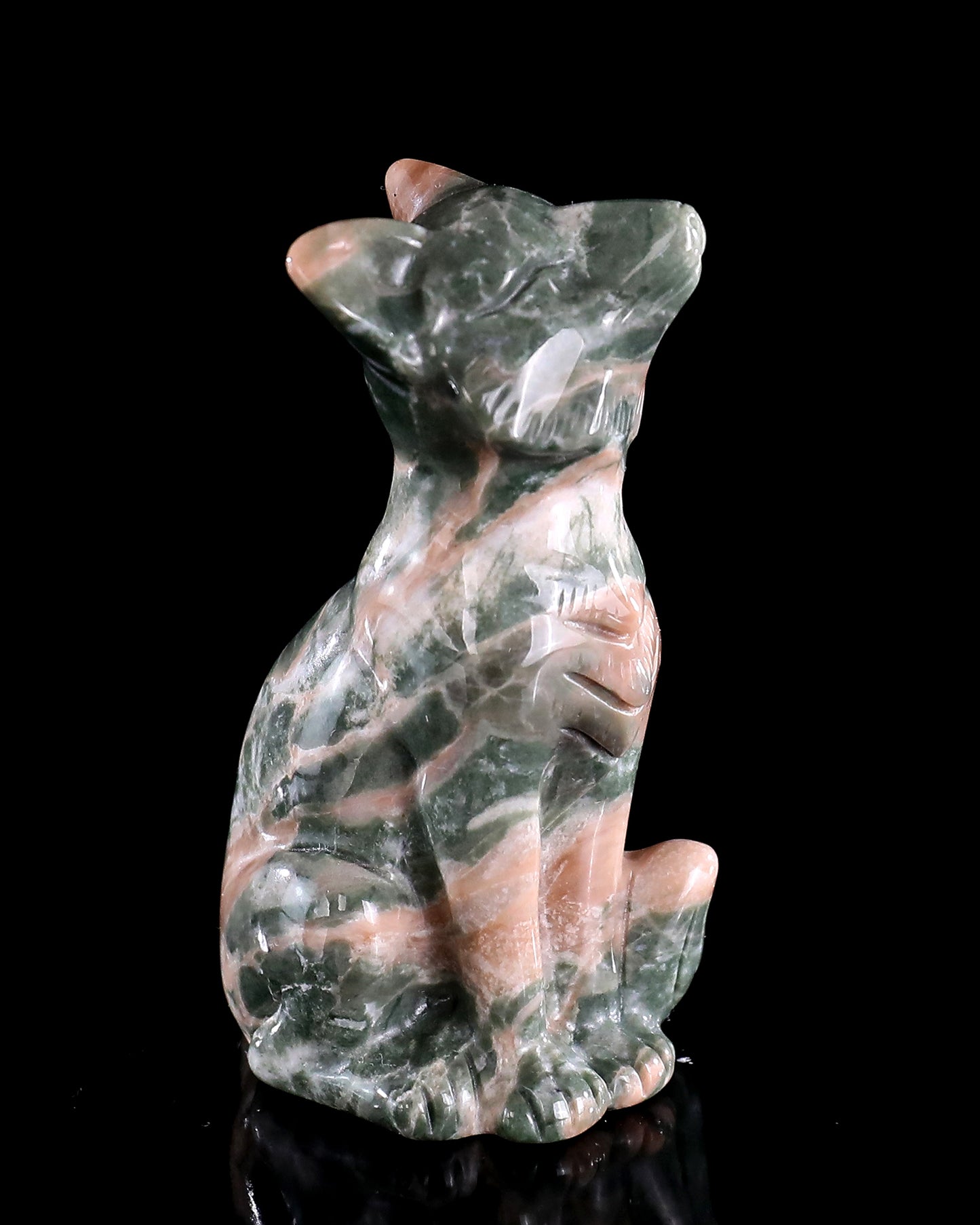2.9" Natural Jiulong Jade Hand Carved Crystal Fox Sculpture
