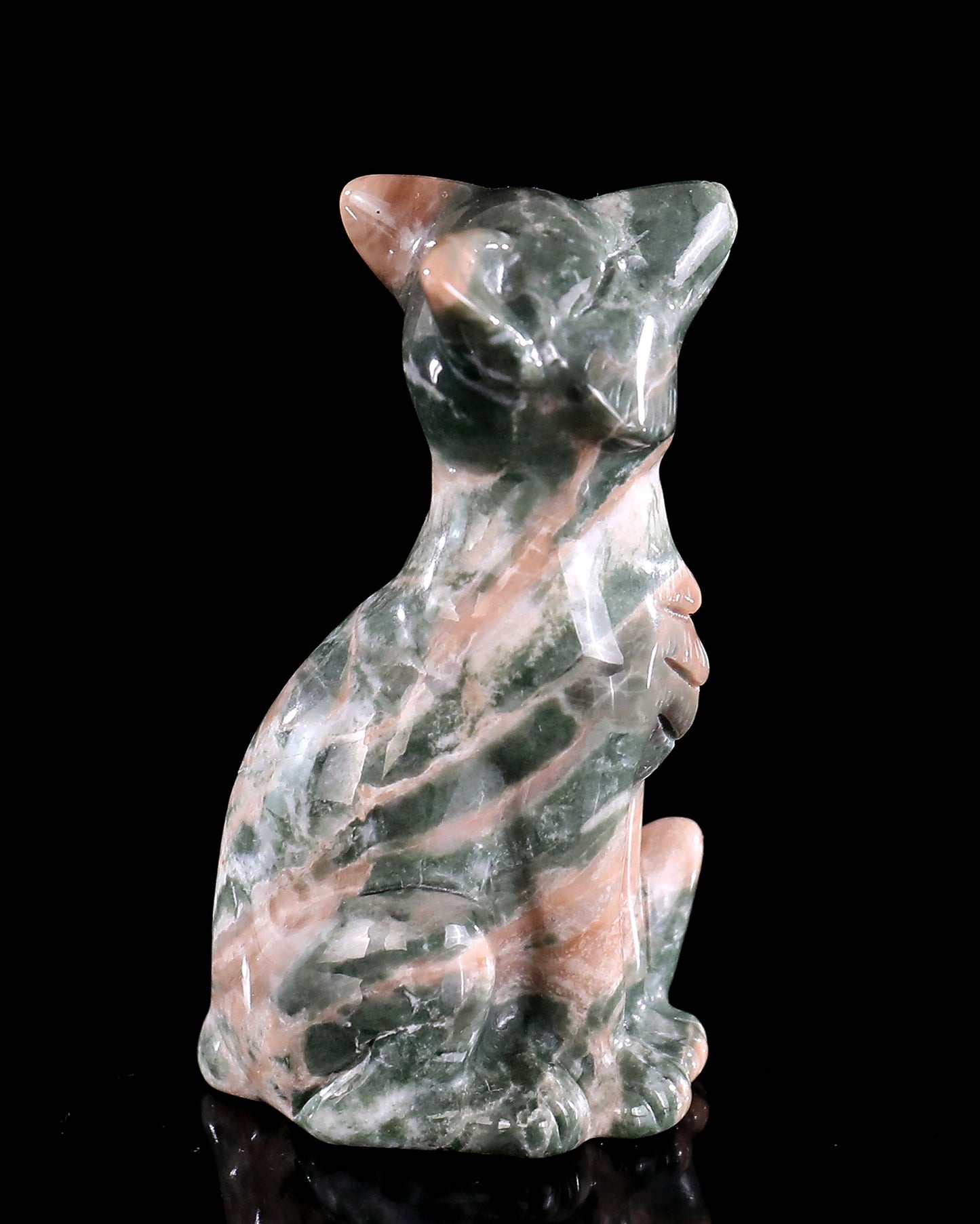 2.9" Natural Jiulong Jade Hand Carved Crystal Fox Sculpture