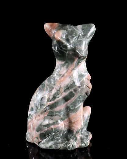 2.9" Natural Jiulong Jade Hand Carved Crystal Fox Sculpture