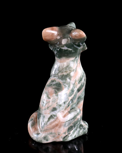 2.9" Natural Jiulong Jade Hand Carved Crystal Fox Sculpture