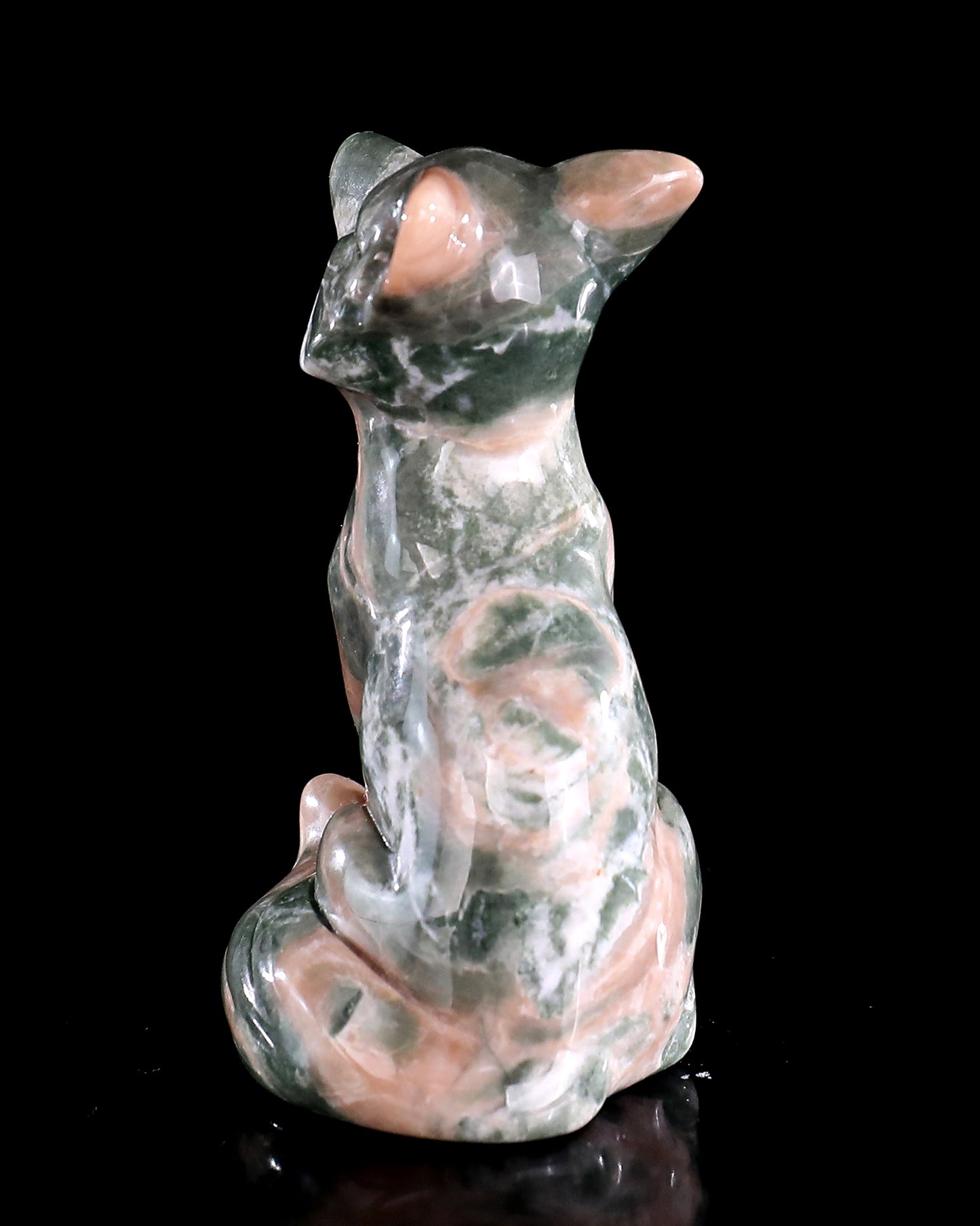 2.9" Natural Jiulong Jade Hand Carved Crystal Fox Sculpture