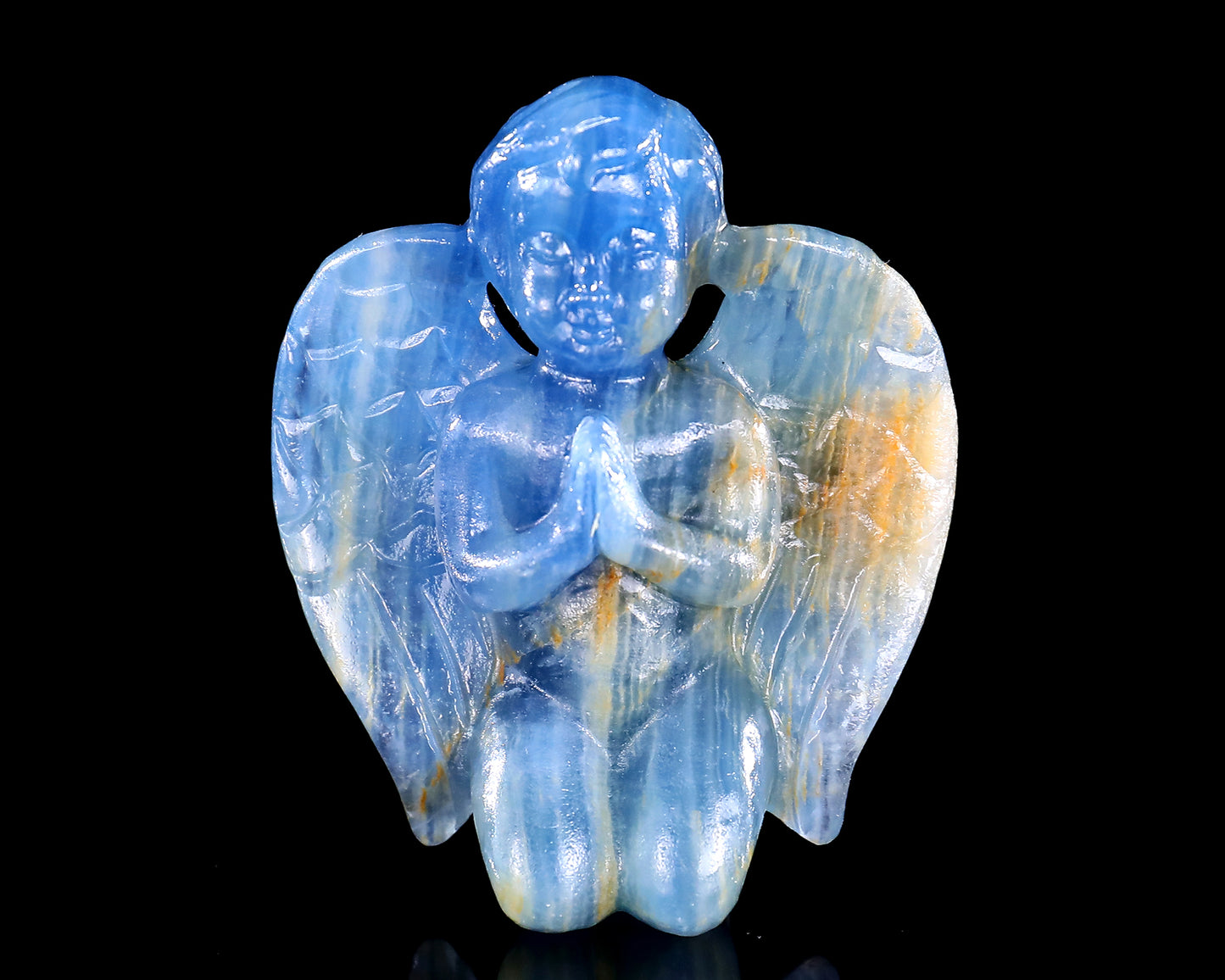 2.9" Blue Onyx Hand Carved Crystal Angel Sculpture