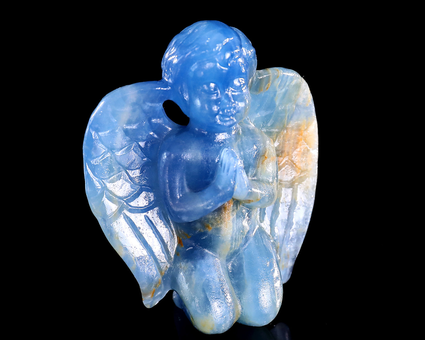 2.9" Blue Onyx Hand Carved Crystal Angel Sculpture