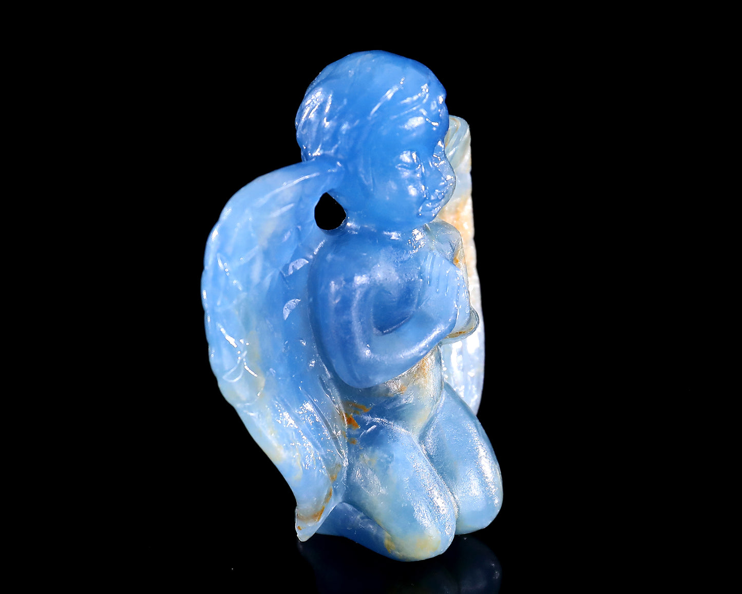 2.9" Blue Onyx Hand Carved Crystal Angel Sculpture