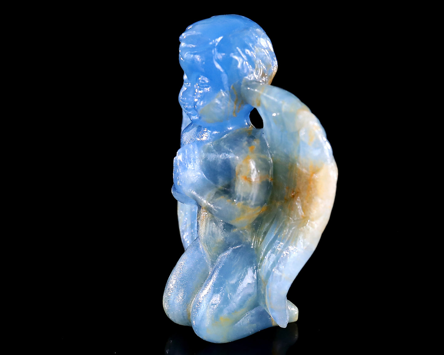 2.9" Blue Onyx Hand Carved Crystal Angel Sculpture