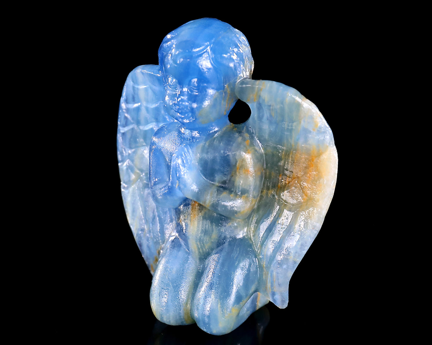 2.9" Blue Onyx Hand Carved Crystal Angel Sculpture