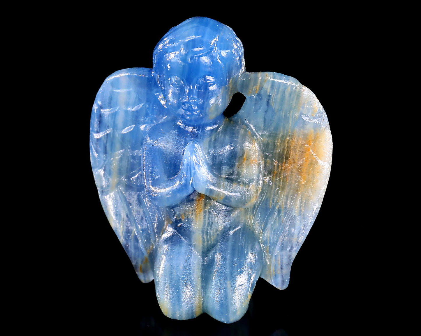 2.9" Blue Onyx Hand Carved Crystal Angel Sculpture