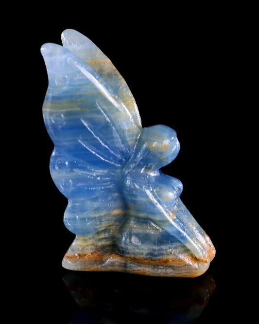 3" Blue Onyx Hand Carved Crystal Flower Faerie Sculpture
