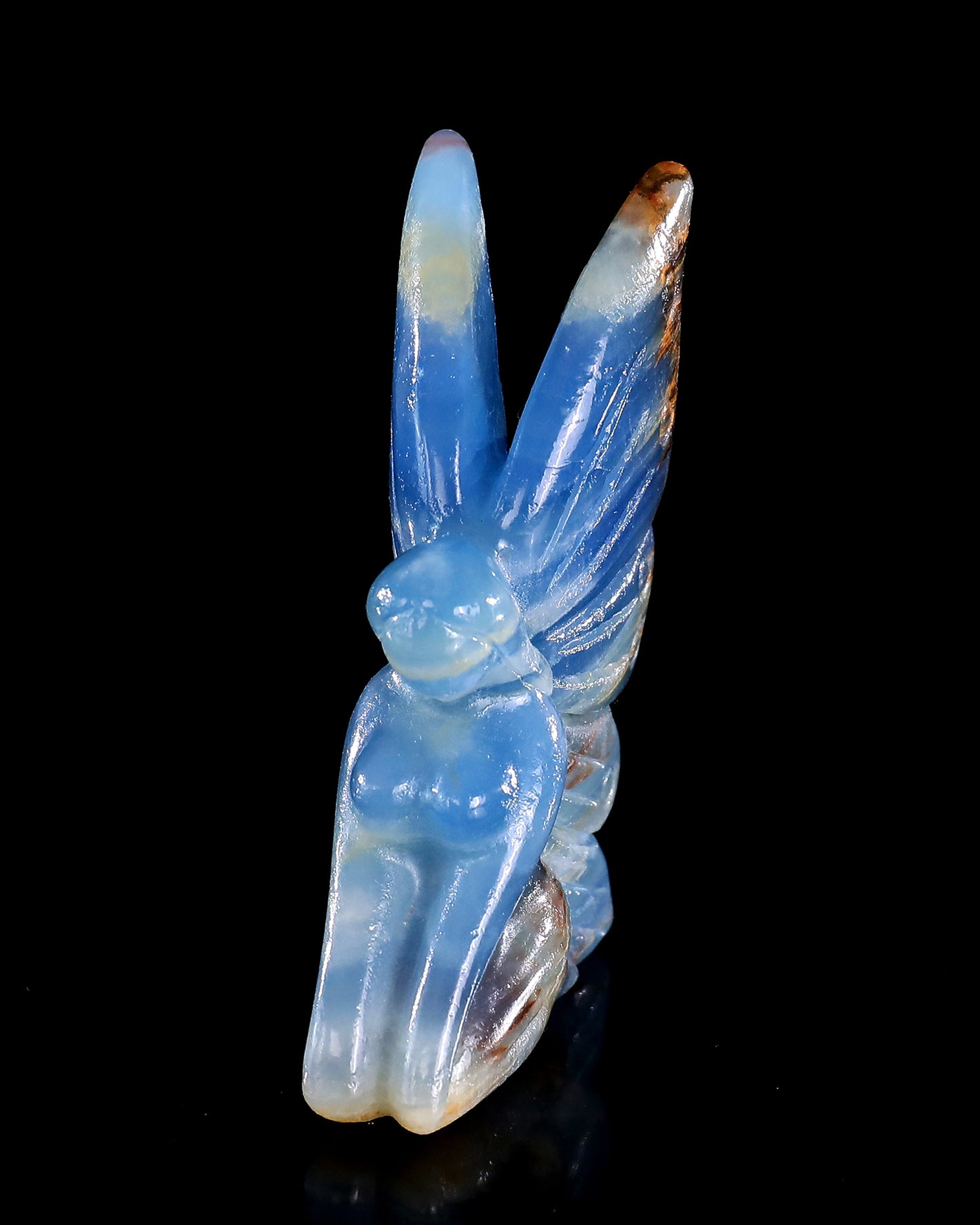 3" Blue Onyx Hand Carved Crystal Flower Faerie Sculpture