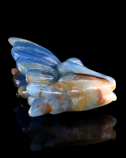 3" Blue Onyx Hand Carved Crystal Flower Faerie Sculpture