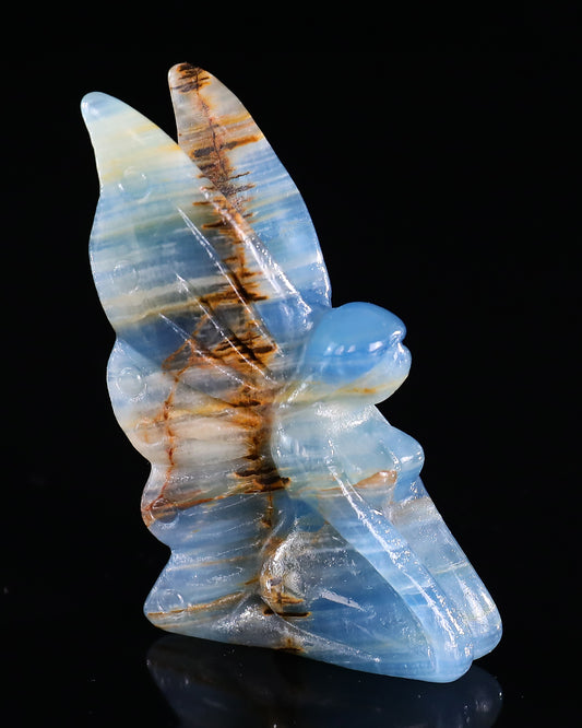 3" Blue Onyx Hand Carved Crystal Flower Faerie Sculpture