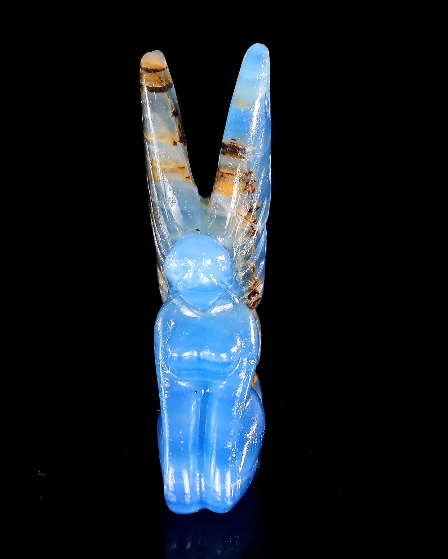 3" Blue Onyx Hand Carved Crystal Flower Faerie Sculpture