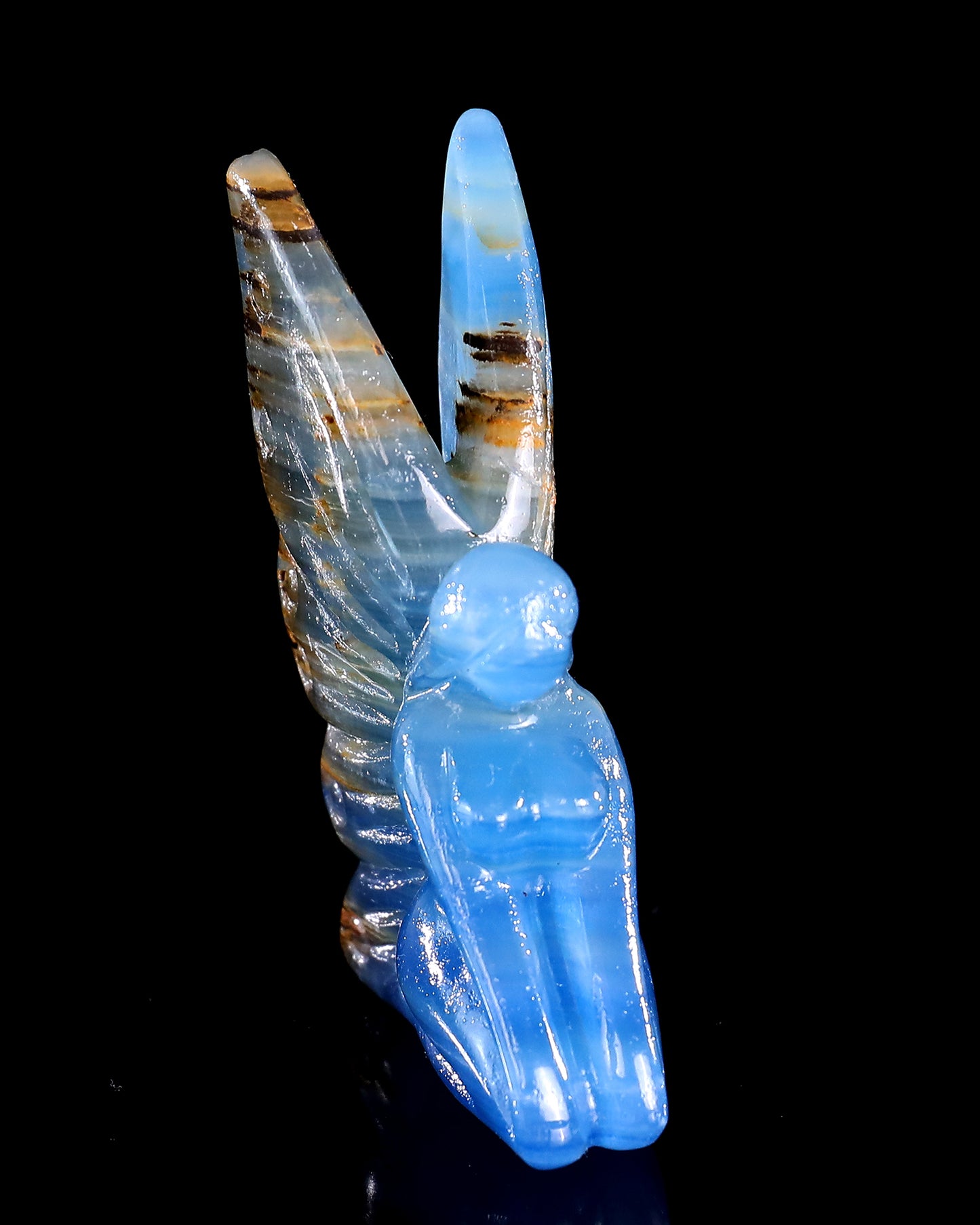 3" Blue Onyx Hand Carved Crystal Flower Faerie Sculpture