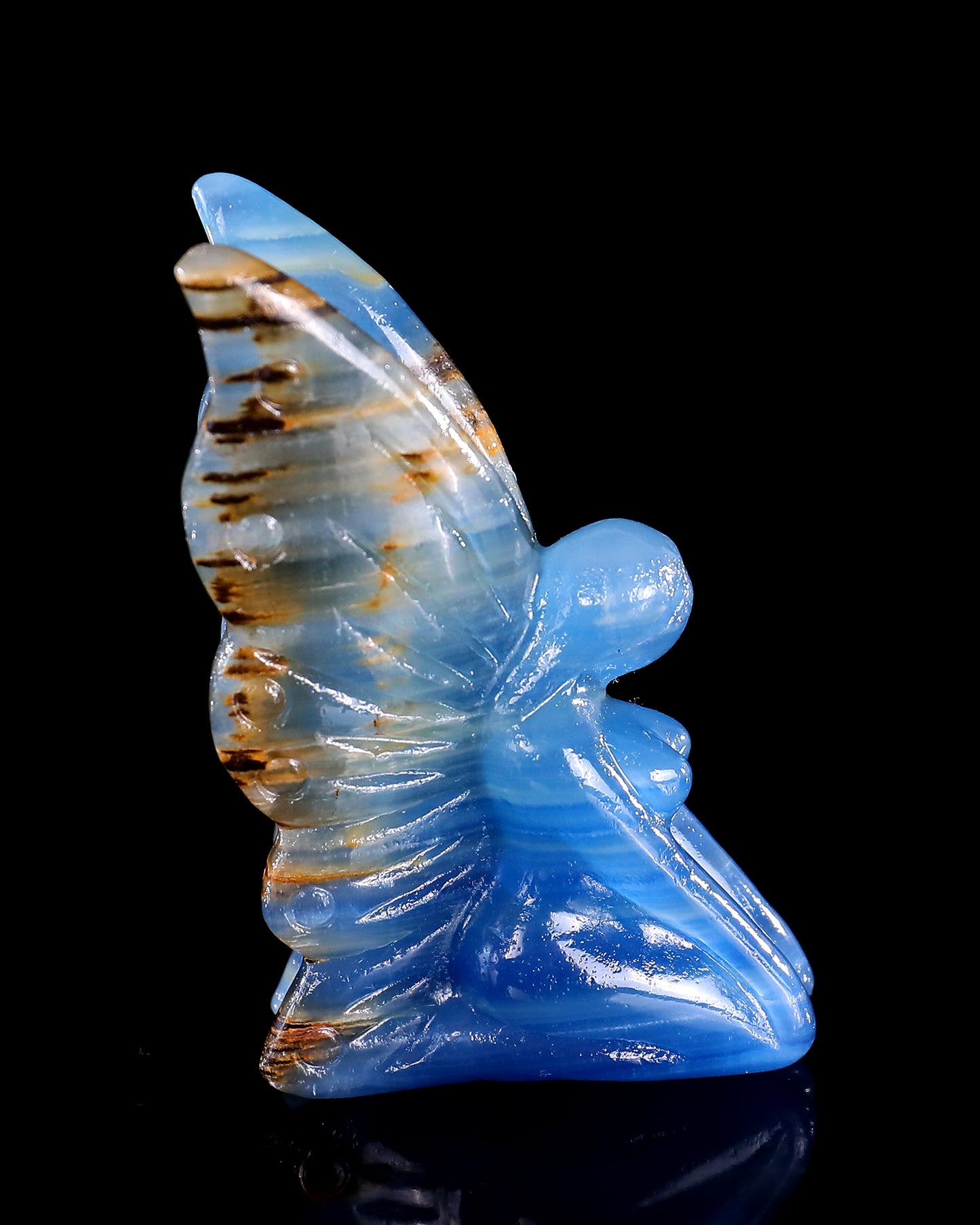 3" Blue Onyx Hand Carved Crystal Flower Faerie Sculpture