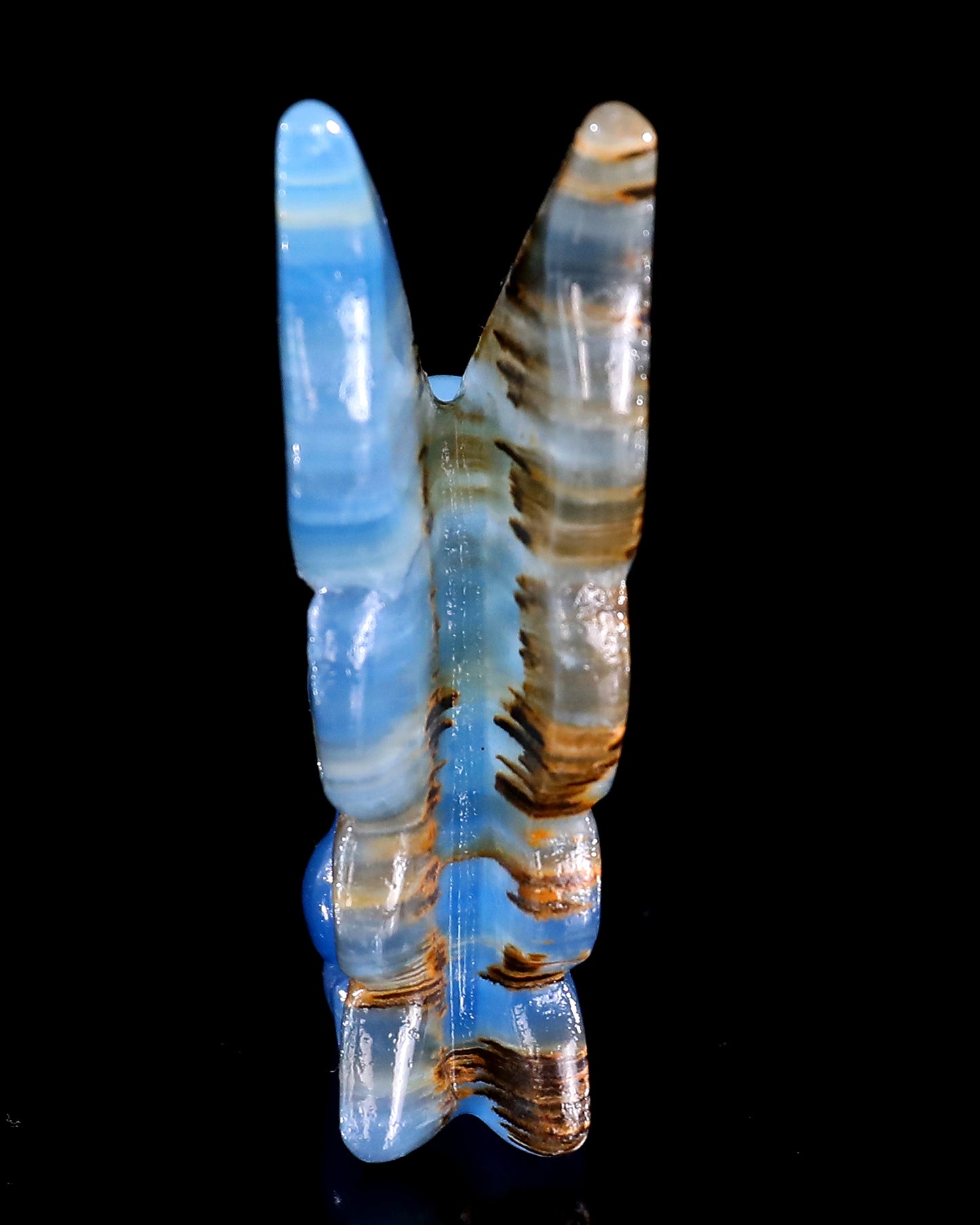 3" Blue Onyx Hand Carved Crystal Flower Faerie Sculpture