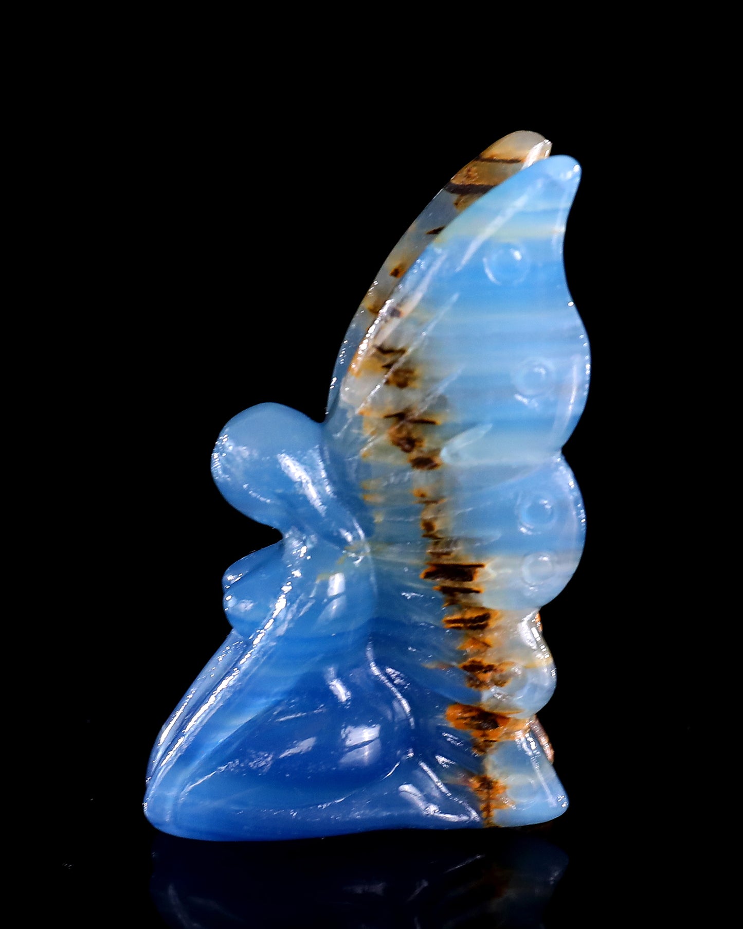 3" Blue Onyx Hand Carved Crystal Flower Faerie Sculpture
