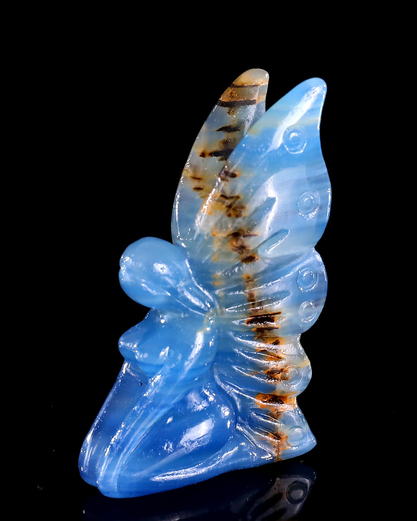 3" Blue Onyx Hand Carved Crystal Flower Faerie Sculpture