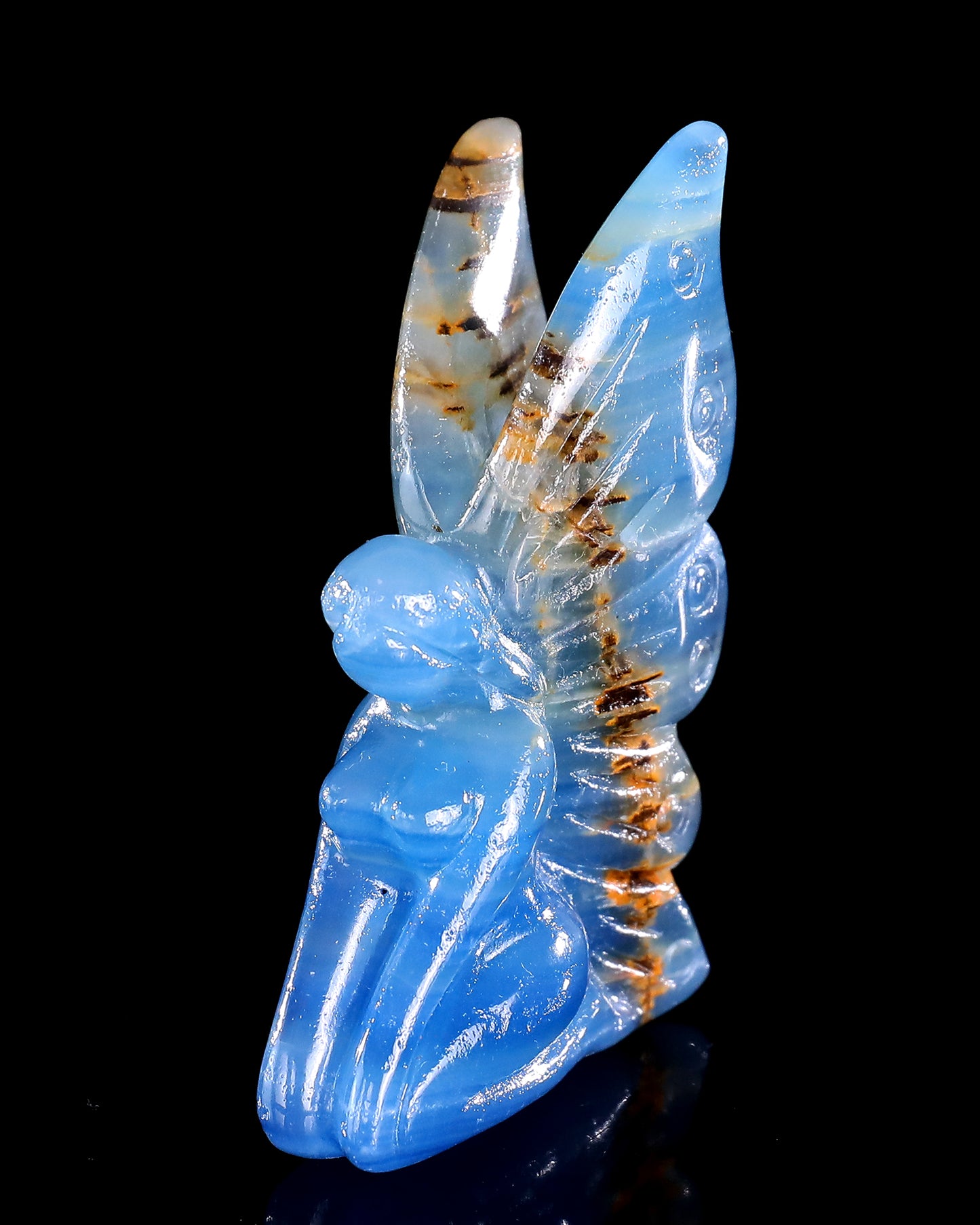 3" Blue Onyx Hand Carved Crystal Flower Faerie Sculpture