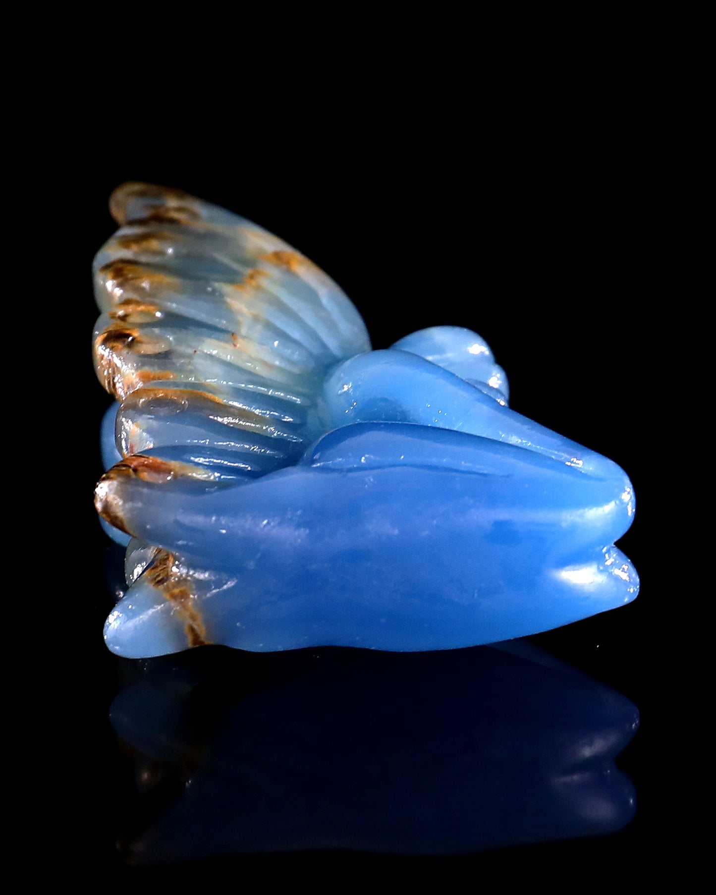 3" Blue Onyx Hand Carved Crystal Flower Faerie Sculpture