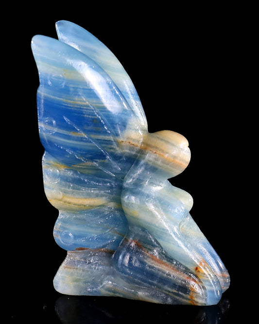 3" Blue Onyx Hand Carved Crystal Flower Faerie Sculpture