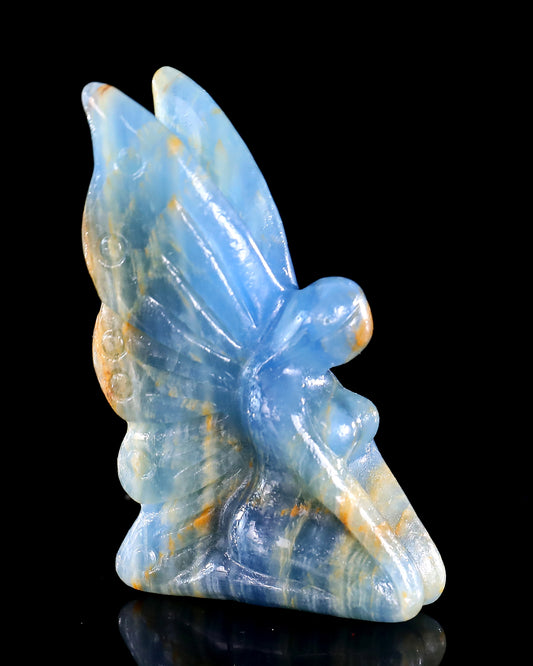 3" Blue Onyx Hand Carved Crystal Flower Faerie Sculpture