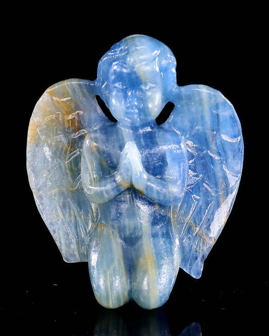 2.9" Blue Onyx Hand Carved Crystal Angel Sculpture
