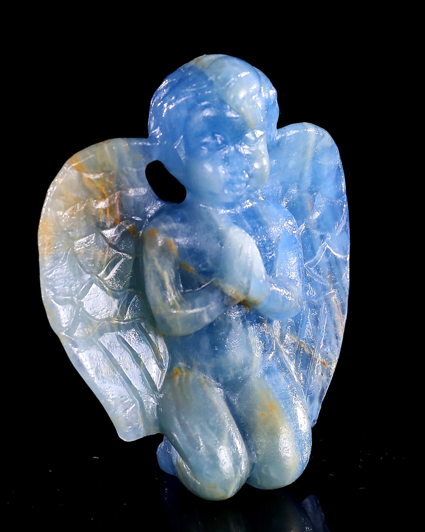 2.9" Blue Onyx Hand Carved Crystal Angel Sculpture