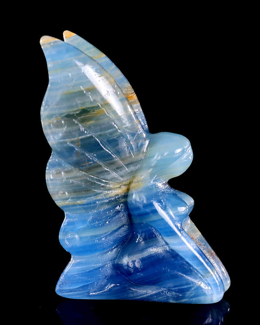 3" Blue Onyx Hand Carved Crystal Flower Faerie Sculpture