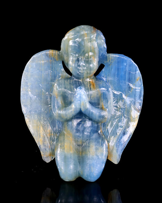 2.9" Blue Onyx Hand Carved Crystal Angel Sculpture