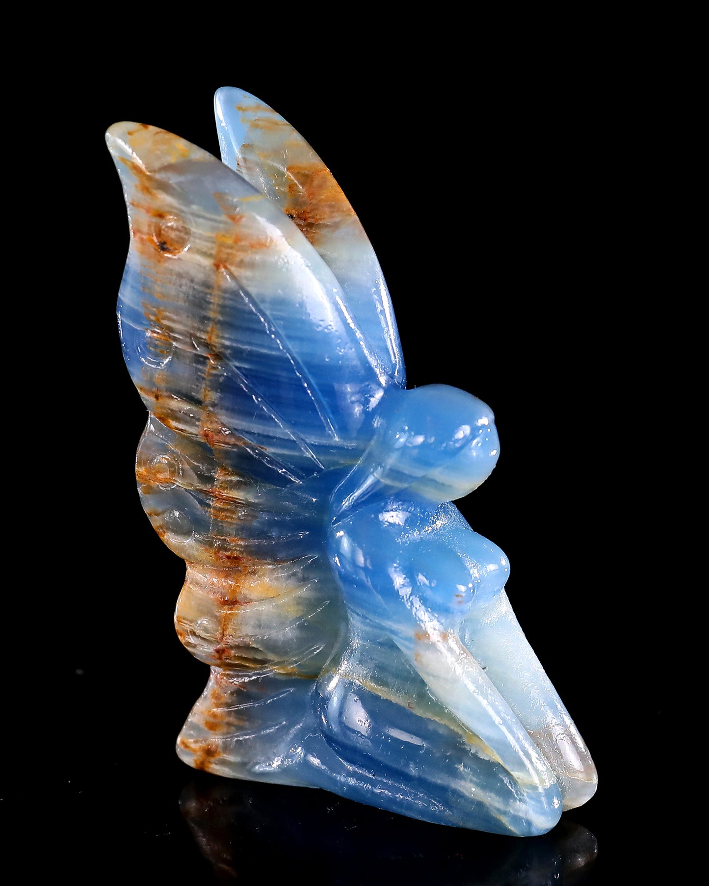 3" Blue Onyx Hand Carved Crystal Flower Faerie Sculpture