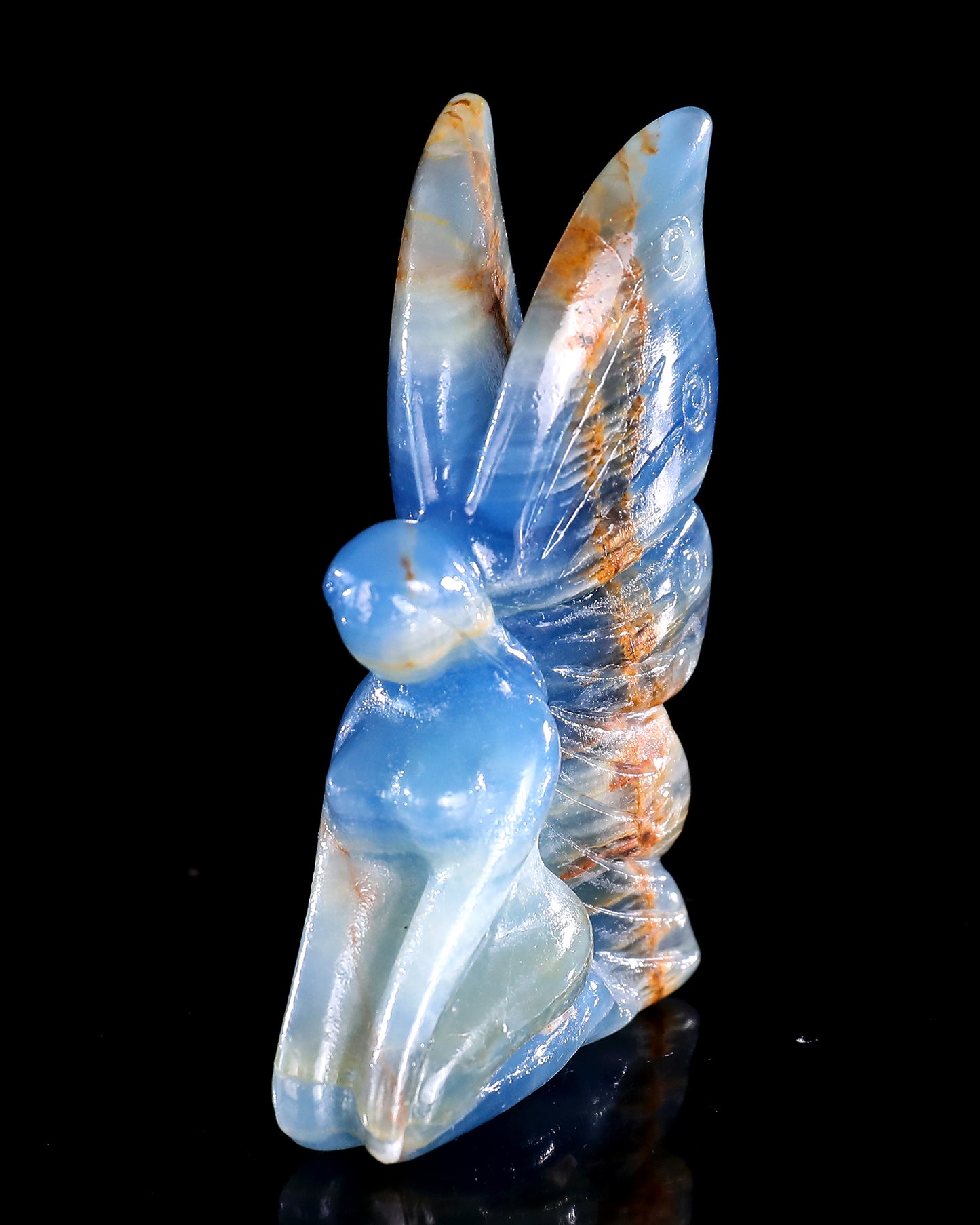 3" Blue Onyx Hand Carved Crystal Flower Faerie Sculpture
