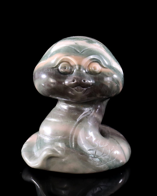 2.4" Jiulong Jade Hand Carved Crystal Baby Snake Sculpture