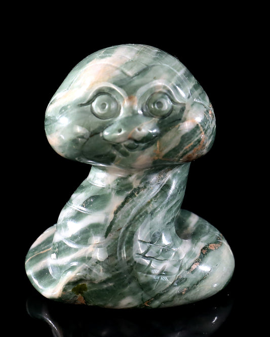 2.4" Jiulong Jade Hand Carved Crystal Baby Snake Sculpture 6