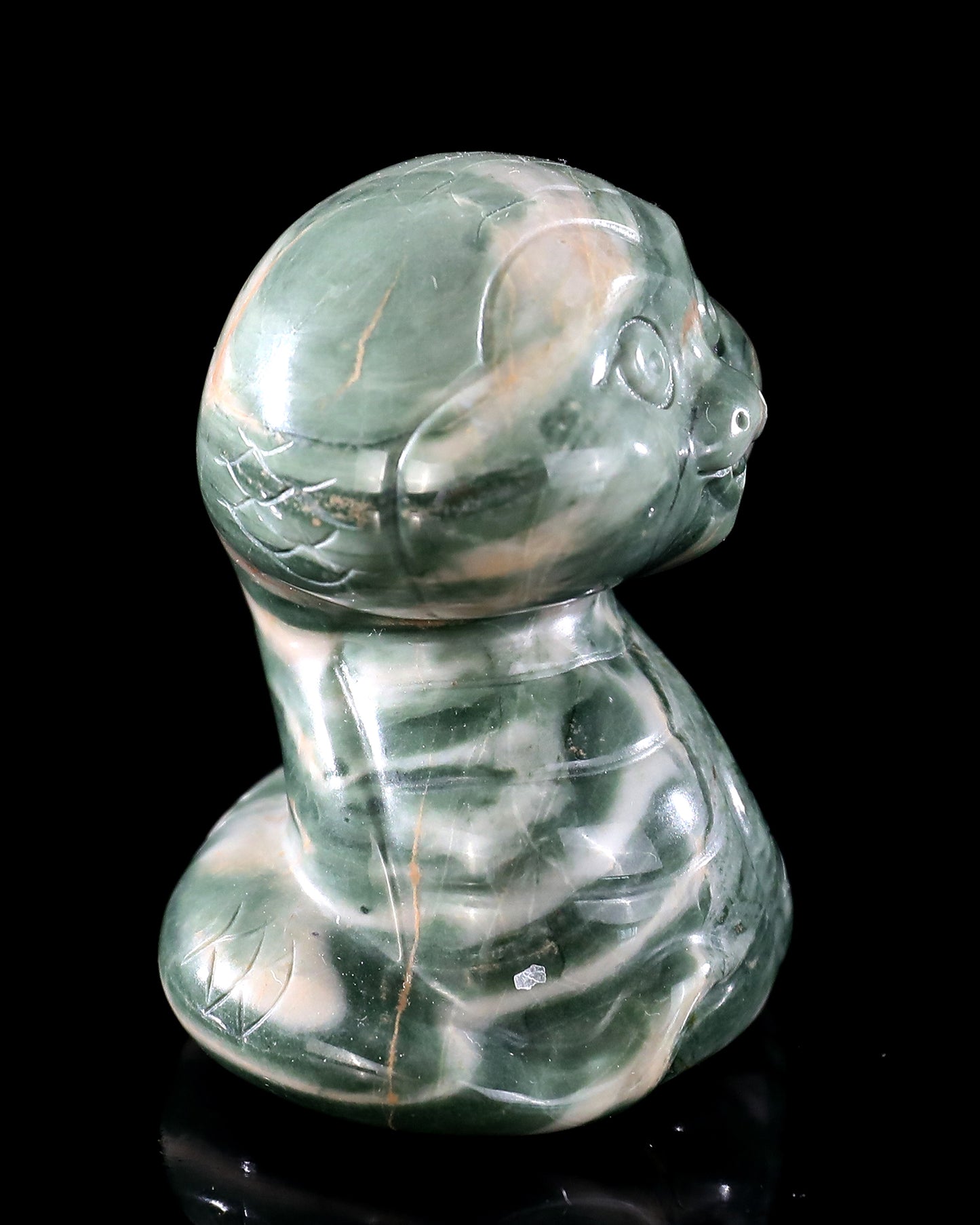 2.4" Jiulong Jade Hand Carved Crystal Baby Snake Sculpture 6
