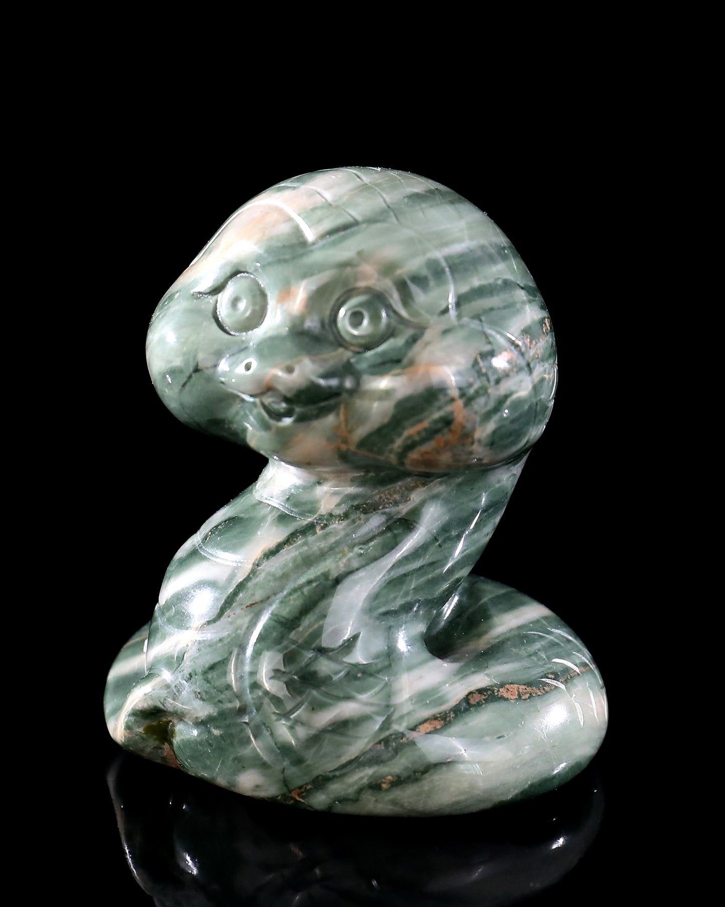 2.4" Jiulong Jade Hand Carved Crystal Baby Snake Sculpture 6