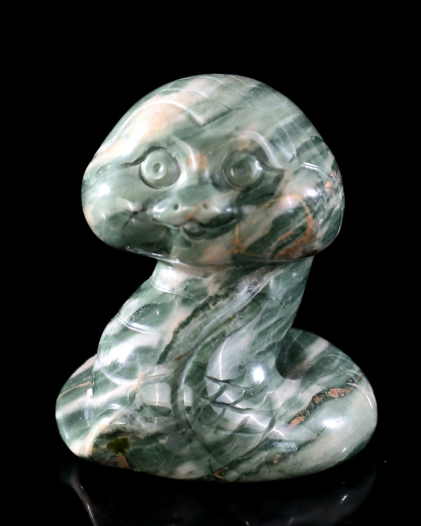 2.4" Jiulong Jade Hand Carved Crystal Baby Snake Sculpture 6