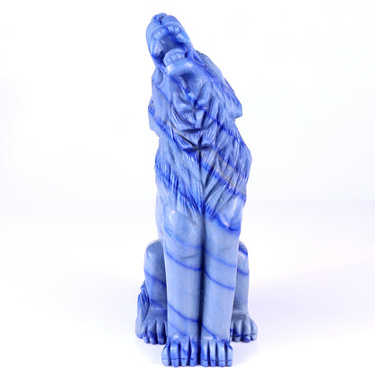 9.8" Blue Aventurine Chalcedony Hand Carved Crystal Wolf Sculpture Crystallumi