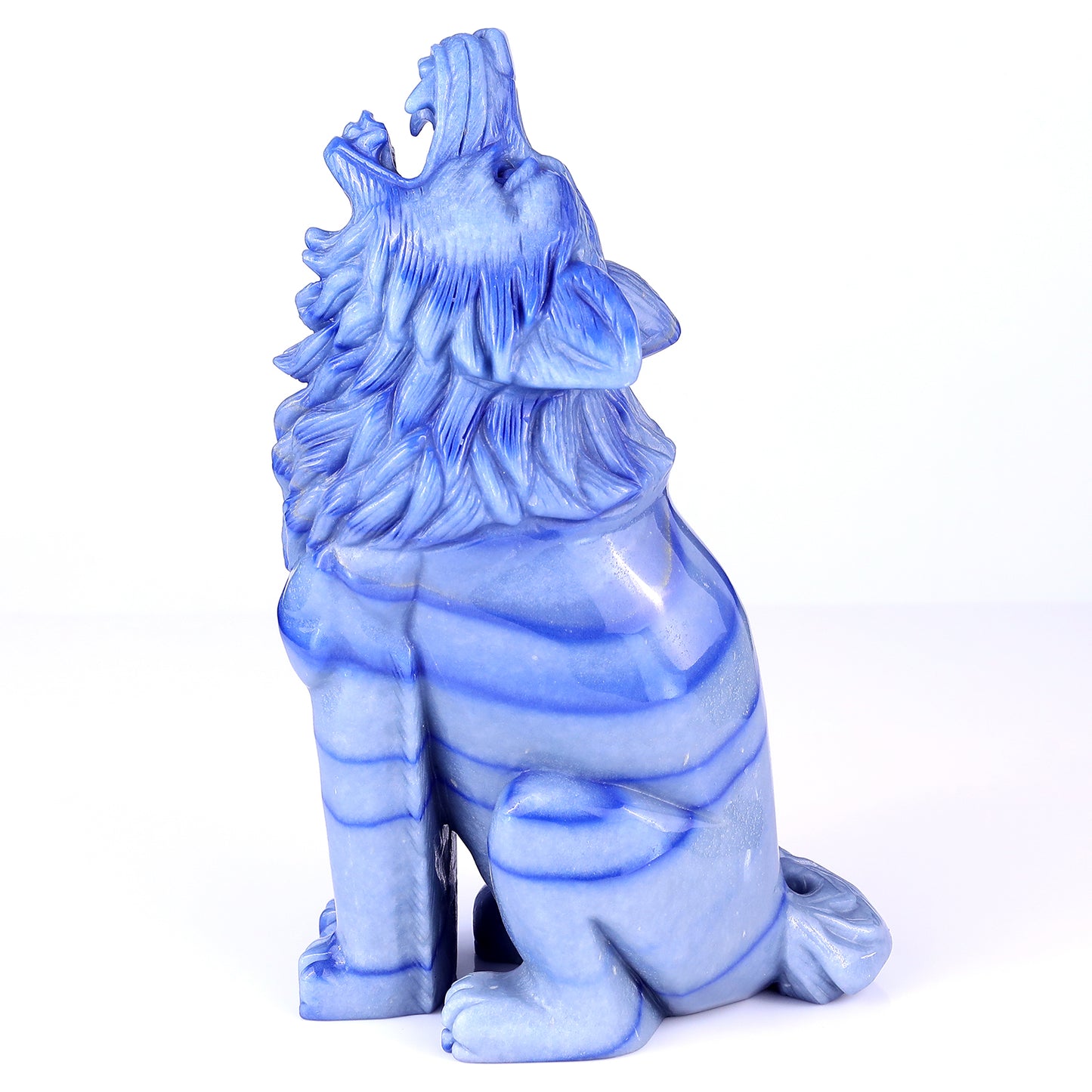 9.8" Blue Aventurine Chalcedony Hand Carved Crystal Wolf Sculpture Crystallumi