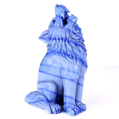 9.8" Blue Aventurine Chalcedony Hand Carved Crystal Wolf Sculpture Crystallumi