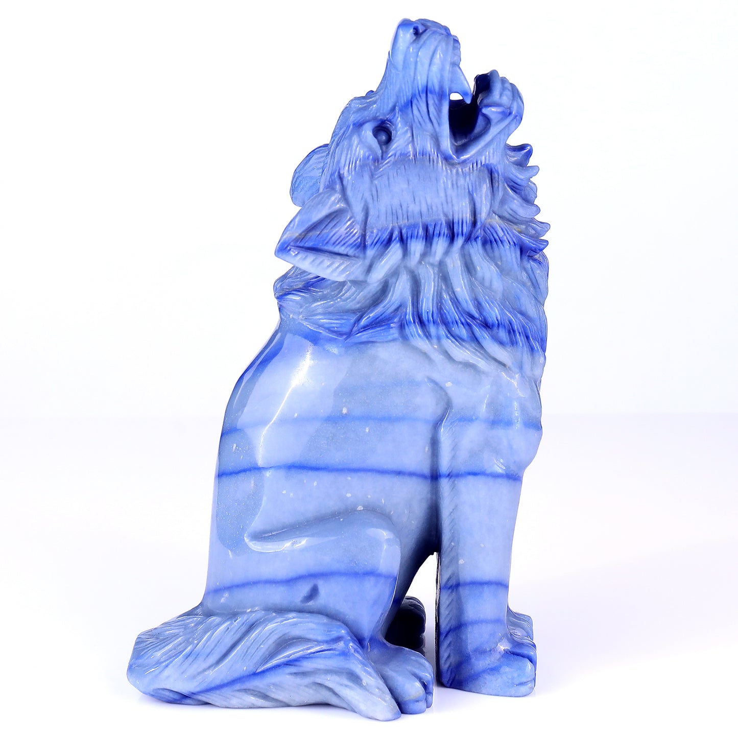 9.8" Blue Aventurine Chalcedony Hand Carved Crystal Wolf Sculpture Crystallumi