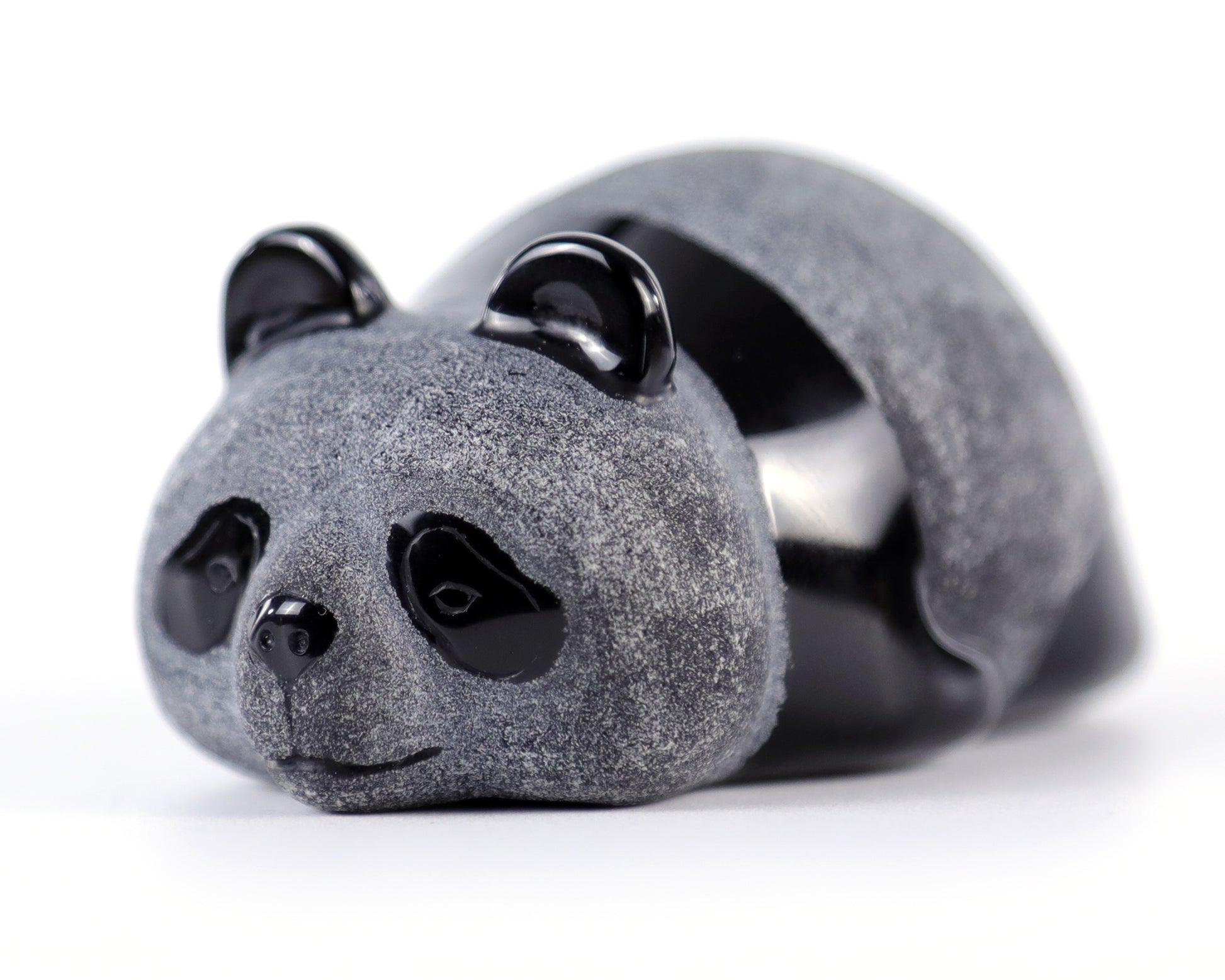 Cute 3.0" Black Obsidian Hand Carved Crystal Panda Sculpture Crystallumi
