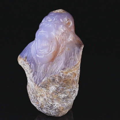 5.7" Blue Chalcedony Hand Carved Crystal Gorilla Head Sculpture