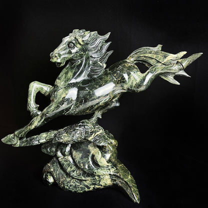 Amazing 15.6" Jiulong Jade Hand Carved Crystal Horse Sculpture Collectable Decor Crystallumi